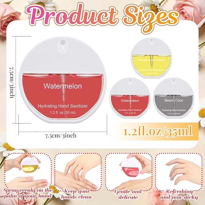 3 Pcs Power Mist Hydrating Hand Sanitizer Spray Bulk Travel Size Hand Sanitizer 1.2 oz Circular Spray Bottle for Daily Use Thank You Gifts Mother's Day Employee Nurse Teacher Appreciation Gifts