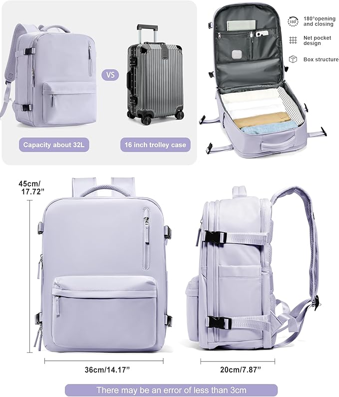 VGCUB Travel Backpack for Women Men for Spirit Airlines Personal Item Bag 18x14x8 Inches Laptop College Backpack,Waterproof Carry on Flight Approved Work Backpack Mochila de Viaje,Large Purple taro