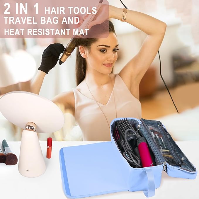 Hair Tools Travel Bag with Heat Resistant Mat Hair Styling Accessories Storage Case for Hair Dryer Flat Iron Straightener Curling Iron Haircare Accessories Travel Essentials for Women