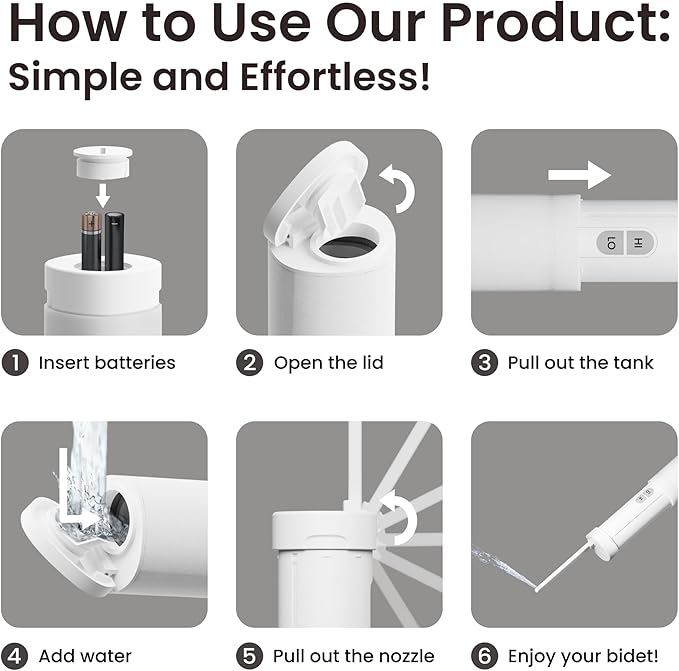 VOVO Go Portable Electric Bidet for Travel - 2 Adjustable Pressure Settings, Compact Handheld Bidet, Ideal for Personal Hygiene & Postpartum Care, Lightweight & Leak-Proof, Made in Korea - White