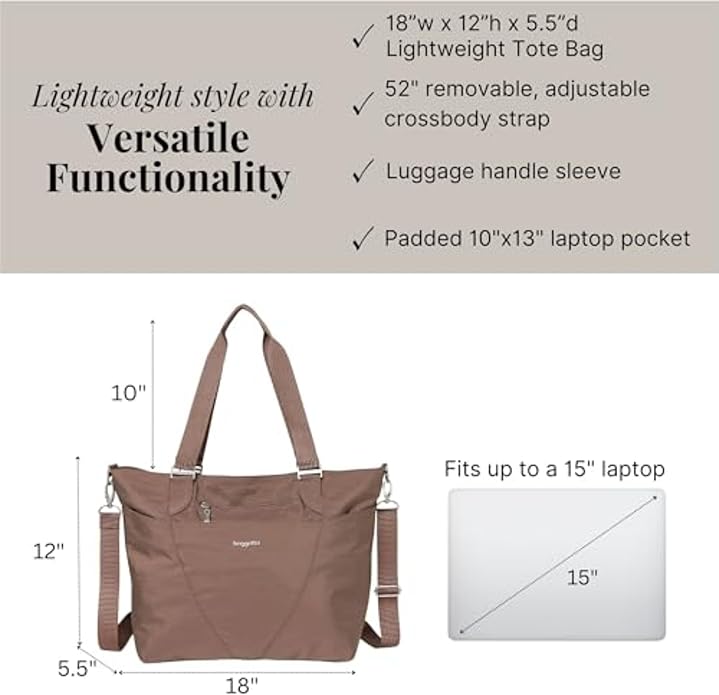 Baggallini Avenue Tote - 12x18 Laptop Tote Bag for Women - Lightweight Work Travel Carry On Bag
