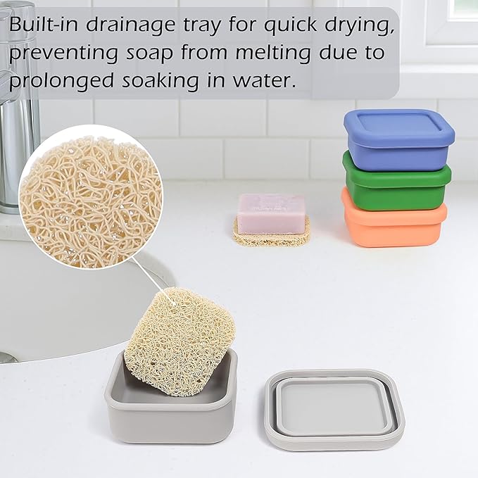 AIDIMMING Shampoo Bar Holder & Travel Soap Case -100% Leakproof Shatter-Proof Portable Soap Dish with Drainage & Lid - for Kitsch, Viori, Dove Bars - Gym, Camping & TSA Friendly (Deep Gray)