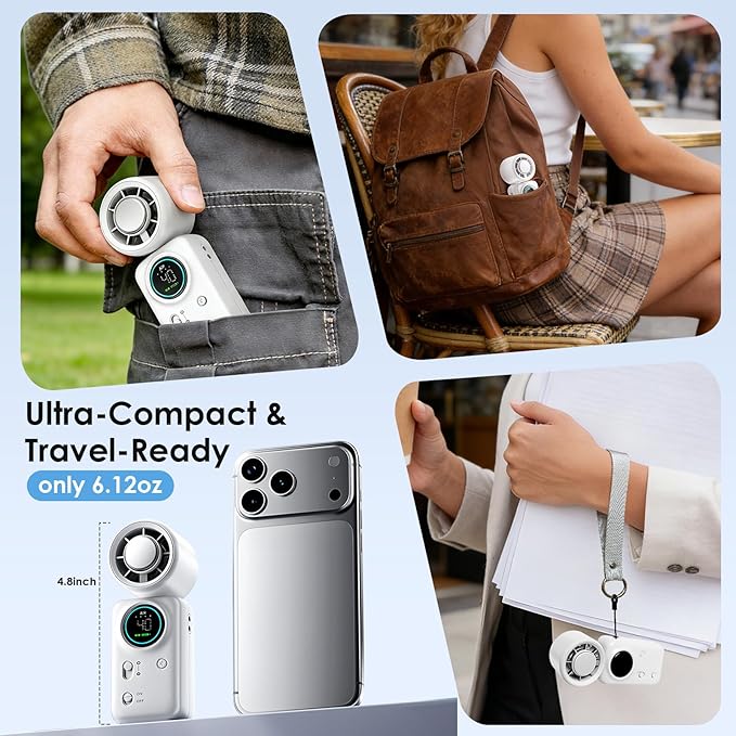 FurBall 4-IN-1 Portable Handheld Fan with Ice Cooling, High-speed Turbo Power 100 Gear Adjustable, LED Display, 6000mAh Rechargeable Battery, Foldable & Quiet Personal Fan for Travel, Office, Outdoor