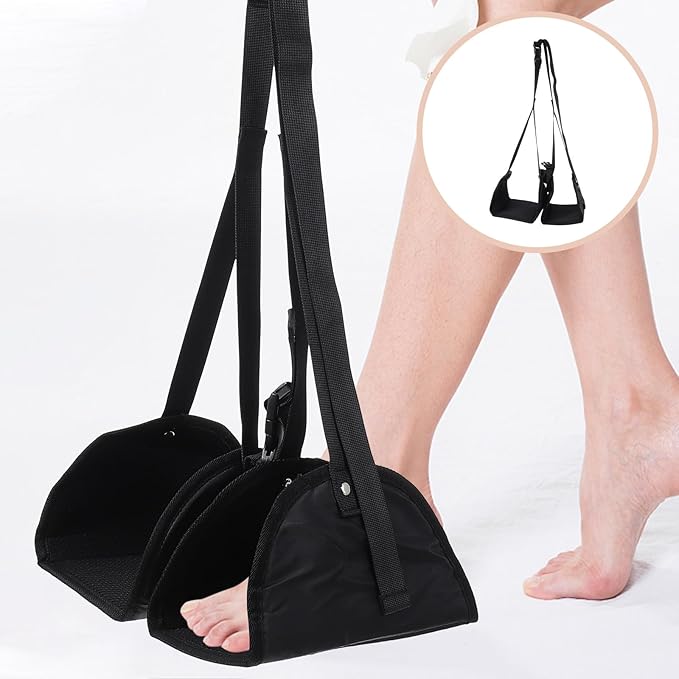 Adjustable Oxford Cloth Airplane Footrest Hammock Portable Hanging Foot Pad Travel Essentials Black Foot Rest for Long Flights Office Use