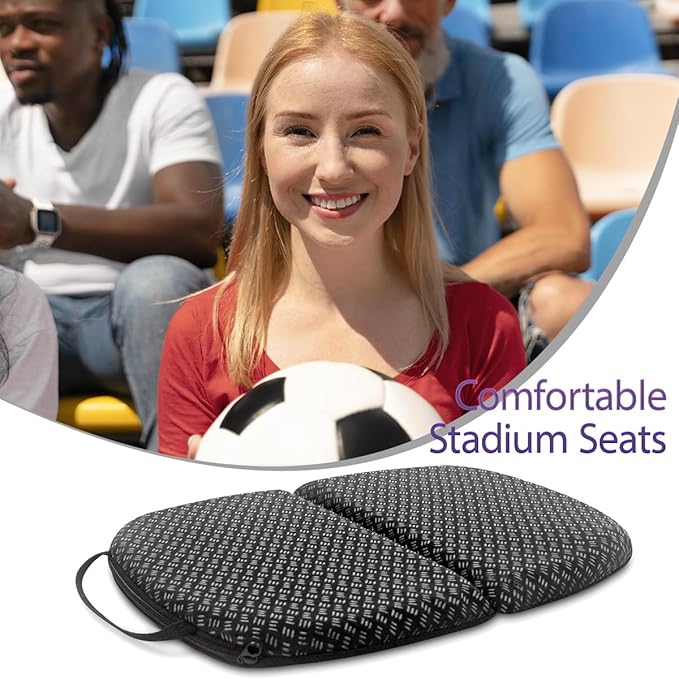 Foldable Gel Seat Cushion for Travel, Portable Chair Cushion of Airy Cooling Gel, Honeycomb Seat Cushion for Stadium & Park Bench, Portable Chair Cushion for Pressure Relief (0.9-Inch Thick, Black)