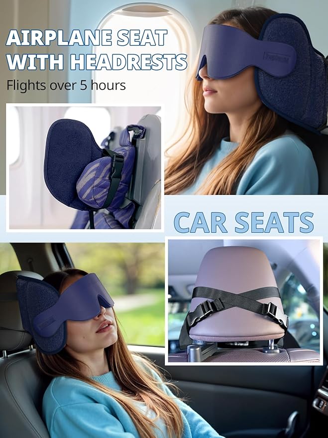 Inspireyes Travel Pillows for Airplanes, Airplane Pillow with Sleep Eye Mask, Comfortable Travel Essentials for Long Flight, Car Trip, 360° Headrest, Royal Blue