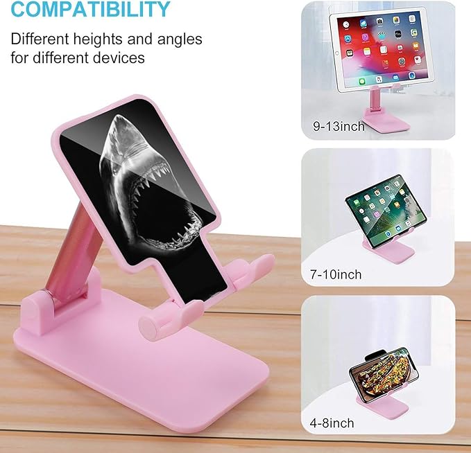 Black Shark Bite Portable Cell Phone Stand Foldable Desktop Phone Holder Adjustable Height Angle with Print Pattern