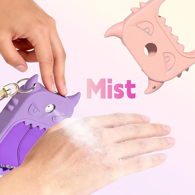 Hand Sanitizer Case Compatible with Touchland, Cute Monster Silicone Holder Keychain 1 Fl Oz, 2 Pcs Pink & Purple