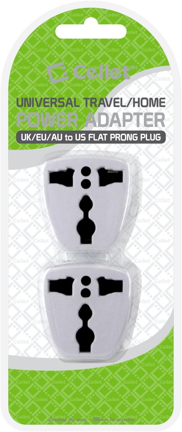 Cellet USA, Canada, Mexico, Japan Travel Plug Power Adapter Round Pin (EU/UK/Korea/China/AU) to Flat (USA) Pin, 2 Pack, White CNFPIN2