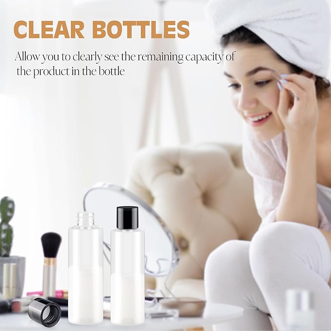 ZEJIA Clear 200ML/6.8OZ Travel Size Toiletries, 6 Pack Plastic Travel Bottles, Double Leak Proof Travel Size Containers for Shampoo, Lotion, Body Wash, Refillable Empty Travel Bottles with 6pcs Labels