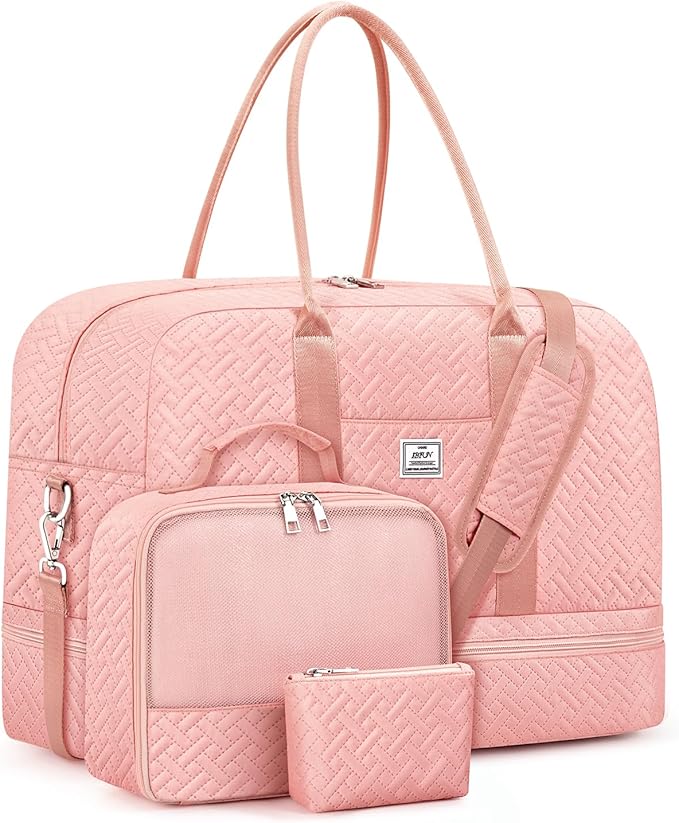 Weekender Bag for Women, Large Overnight Bag Canvas Travel Duffel Bag Carry On Tote with Shoe Compartment 21" 3Pcs Set