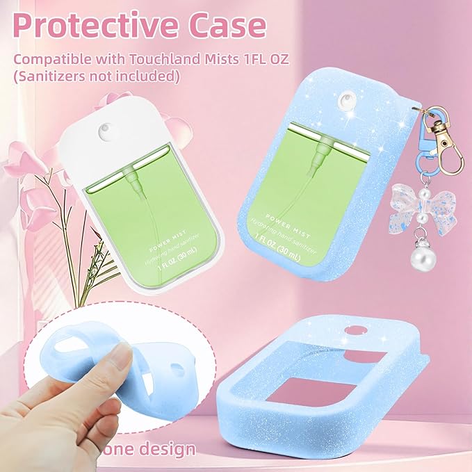 Silicone Case Compatible with Touchland Hand Sanitizer Spray Mist 1 oz with Bow Keychain