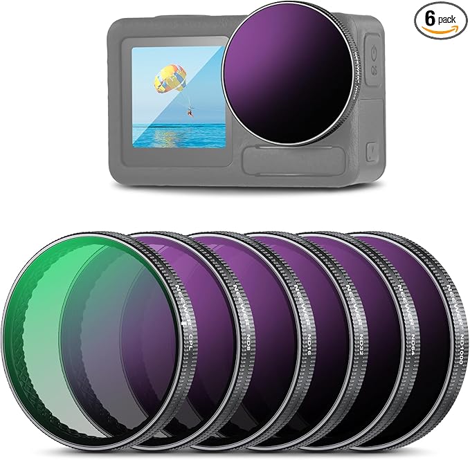 NEEWER ND Filter Set Compatible with DJI Osmo Action 3/4/5 Pro, 6 Pack ND8+ND16+ND32+ND64+ND1000+CPL Neutral Density Polarizing Action Camera Accessories, Multicoated HD Optical Glass, FL-A78