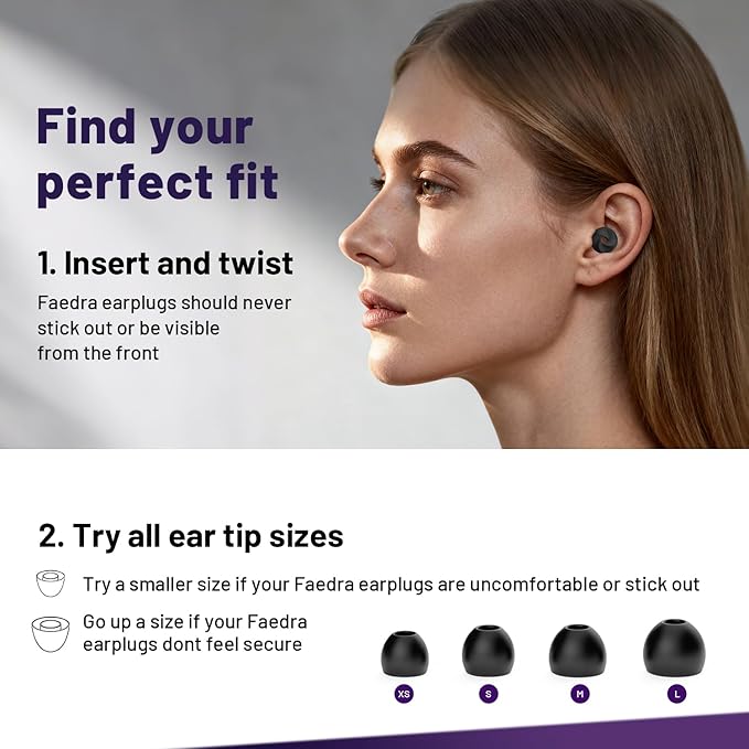Faedra Ear Plugs for Sleeping 40dB Noise Cancelling, Reusable Soft Silicone Ear Plugs for Noise Reductiong, Earplugs for Sleep with 8 Ear Tips for Concerts, Snoring, Work, Shooting, and Travel (Black)