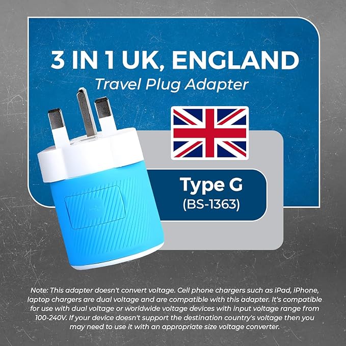 OREI UK, Ireland, Dubai Travel Plug Adapter with Dual USB - USA Input - Type G - (U2U-7), Will Work with Cell Phones, Camera, Laptop, Tablets, iPad, iPhone and More