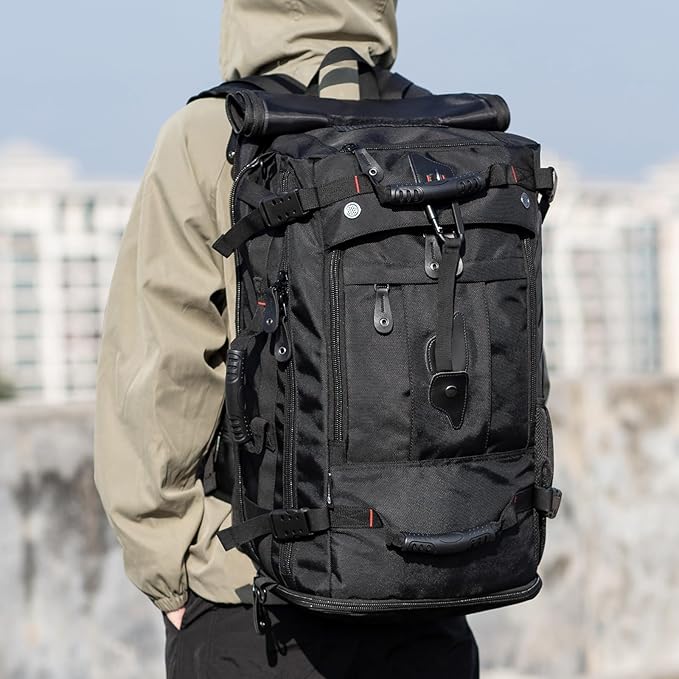 YOUMIAN Large Capacity For Travel Hiking Sports Carry On Backpack Durable Convertible Duffle Bag Laptop airplane (BLack, 45L-Normal)