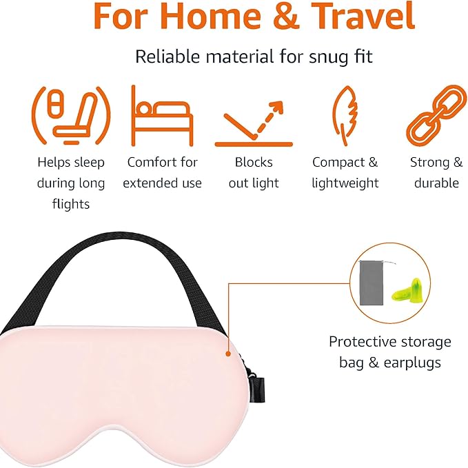 Amazon Basics Genuine Natural Mulberry Silk Curved Sleep Eye Mask with Adjustable Strap, One Size, Pink