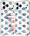 Compatible with iPhone 17 Pro Case Card Holder for Women Cute Design,Wallet Phone Cases Transparent Cool Kawaii Protective (Clear Blue Evil Eyes)