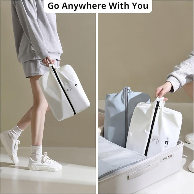 tianzong Double-Layer Fabric Wide-Opening Waterproof Travel Shoe Bag with Comfortable Handle (T400+TPU, Bluish Grey)