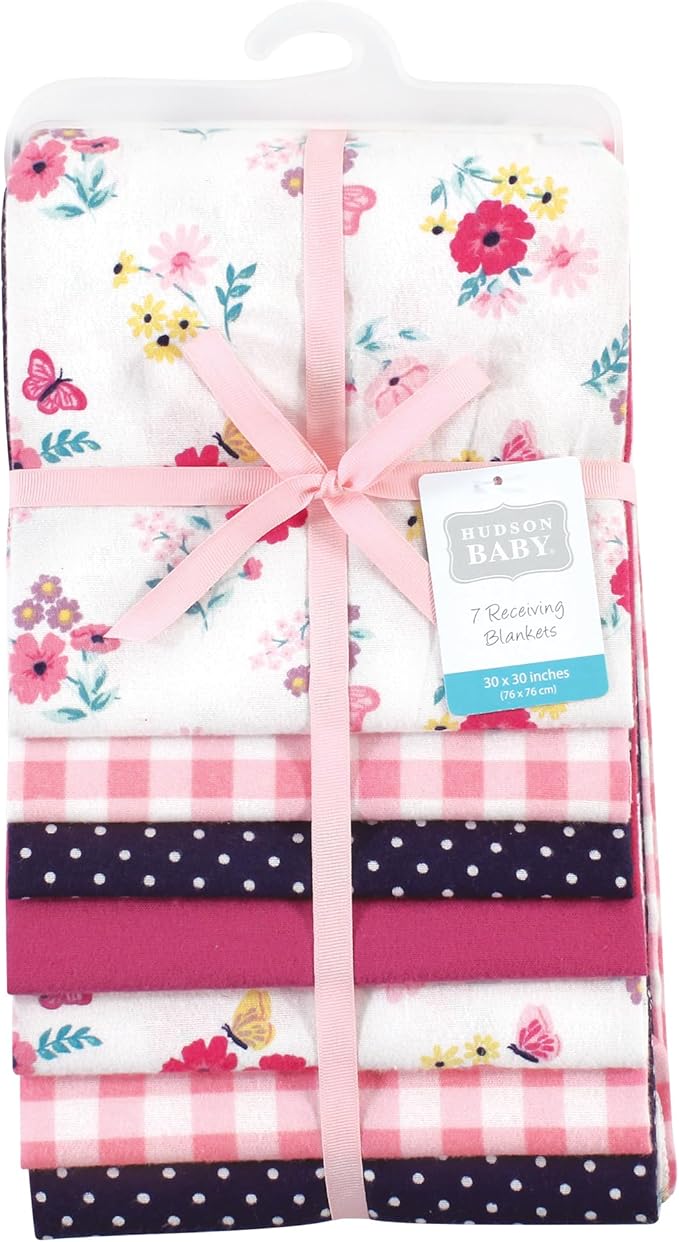 Hudson Baby Unisex Baby Cotton Flannel Receiving Blankets Bundle, Butterfly Floral, One Size