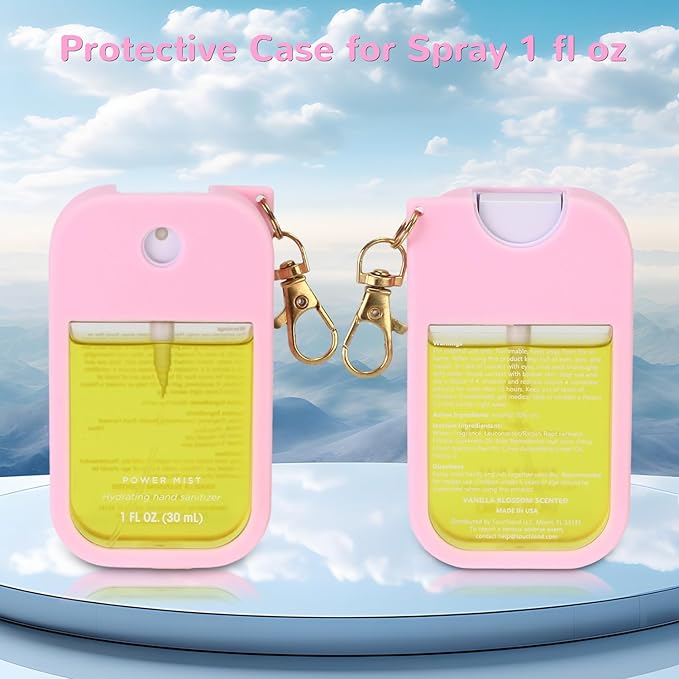 Hand Sanitizer Spray Case Compatible with Touchland Power Mist 1 oz – Silicone Case with Keychain for Touch Land Mist 1 fl oz（30 ml）, Hydrating Hand Sanitizer Accessory for 1 fl oz (Pink, 1 Pack)