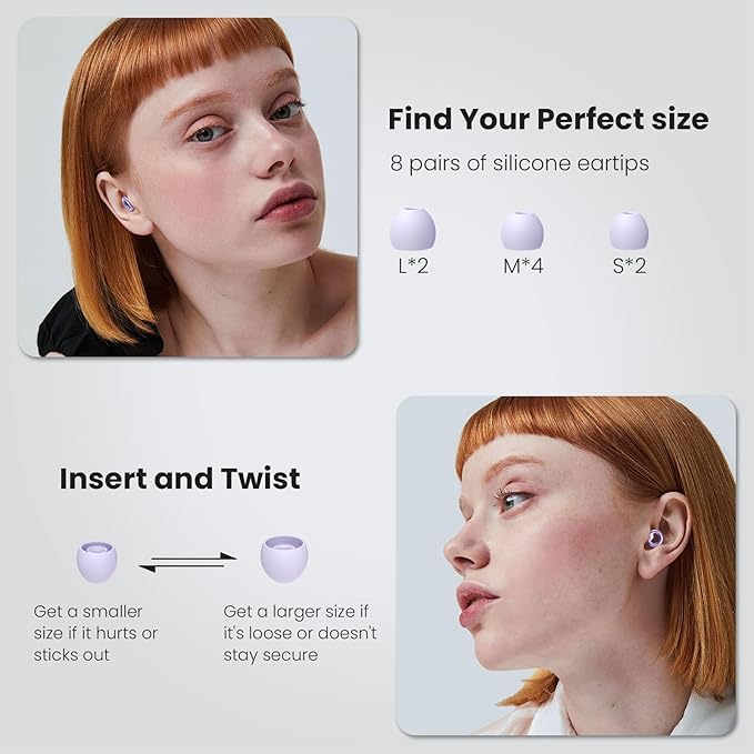 JUSTRVN Ear Plugs for Sleeping,2 Pairs of Stylish Reusable Noise Reduction Earplugs with 8 Pairs Tips & case,Hearing Protection Earplugs for Concert,Travel,Work,Live Events - 25dB-30dB