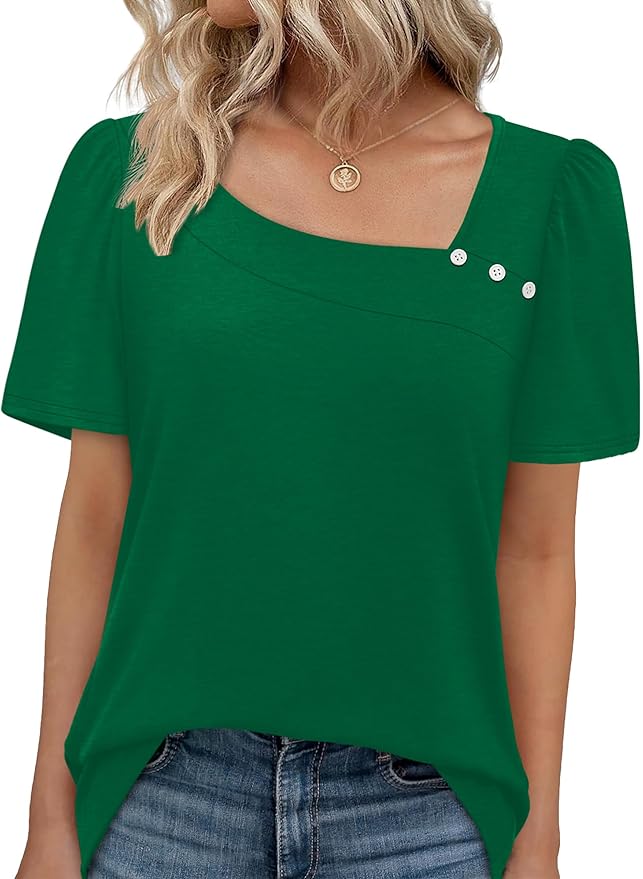 WIHOLL Womens Summer Tops Short Sleeve Shirts Square Neck Spring Outfits 2026 Fashion Clothing Blouses