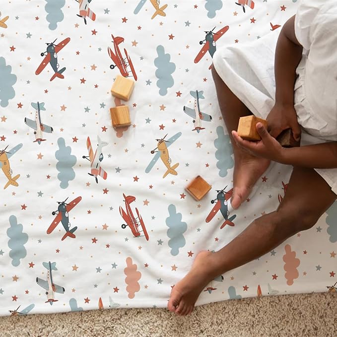 Unisex Plane Nursery Baby Throw Gift Blanket for Boys Girls, Cartoon Planes Clouds Stars Pattern Swaddle Receiving Bed Blanket for Newborn Toddlers Kids-30x40