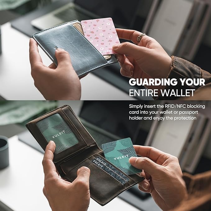 VULKIT RFID Blocking Cards, Slim RFID Card Blocker & NFC Contactless Card Protector for Your Wallet and Passport for Travel, Outdoor (2, Pink flower)