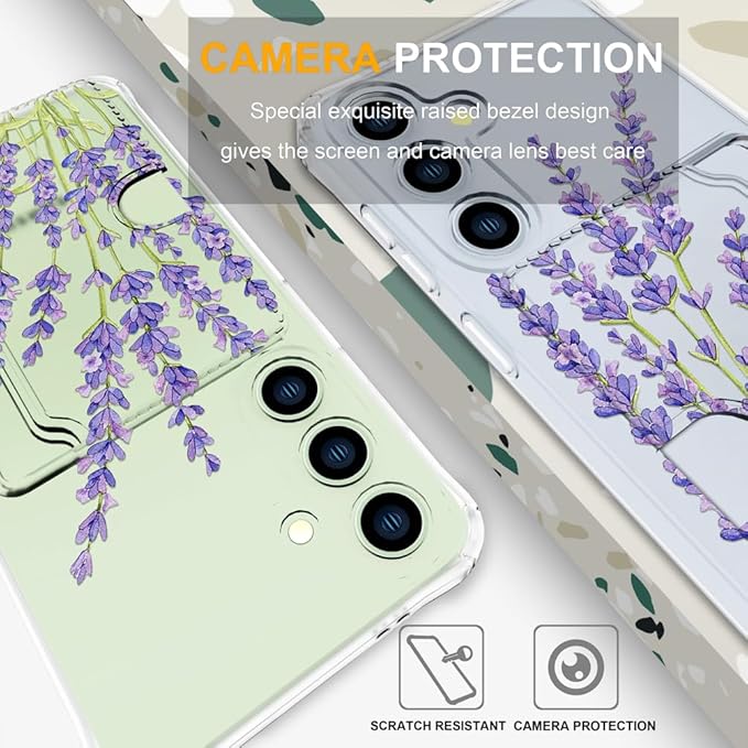Compatible with Samsung Galaxy S24+ Plus / S25+ Plus Case Card Holder for Women Cute Design,Wallet Phone Cases Transparent Cool Kawaii Protective (Clear Purple Lavender)