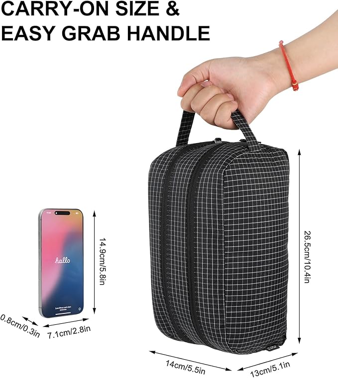 GOX Small Travel Toiletry Bag for Men, Dopp Kit, Water-Repellent Nylon, TSA Carry-On Leakproof Cosmetic Organizer (10.4"x5.5"x5.1") & Carry Handle (Black)