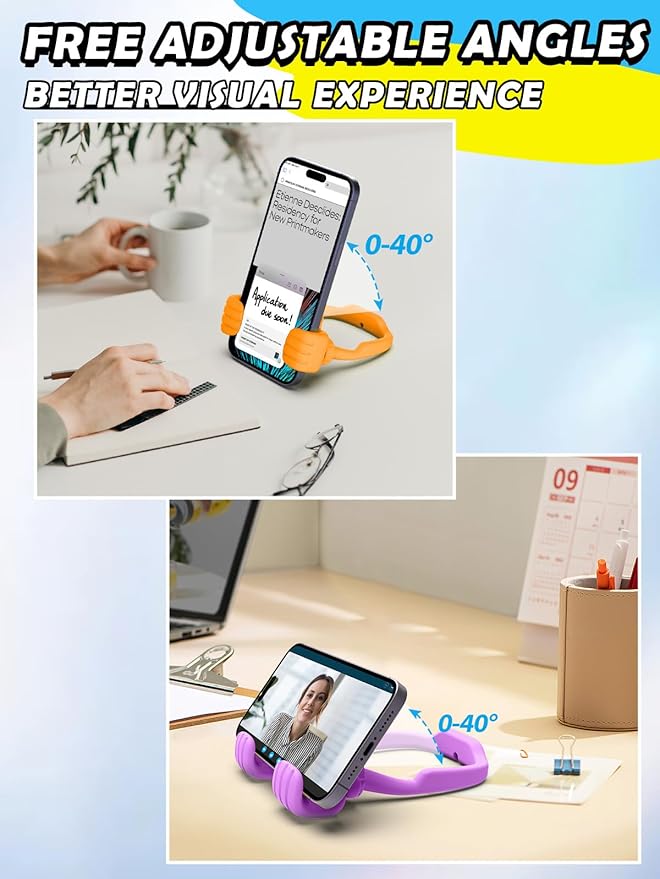 Gifts for Mothers Day Mom Wife Cell Phone Stand - 2 Pack Thumbs Up Lazy Phone Holder for Desk Birthday Gifts Stocking Stuffers for Kids Teens Boys Girls(Bright Purple & Orange Yellow, 2)
