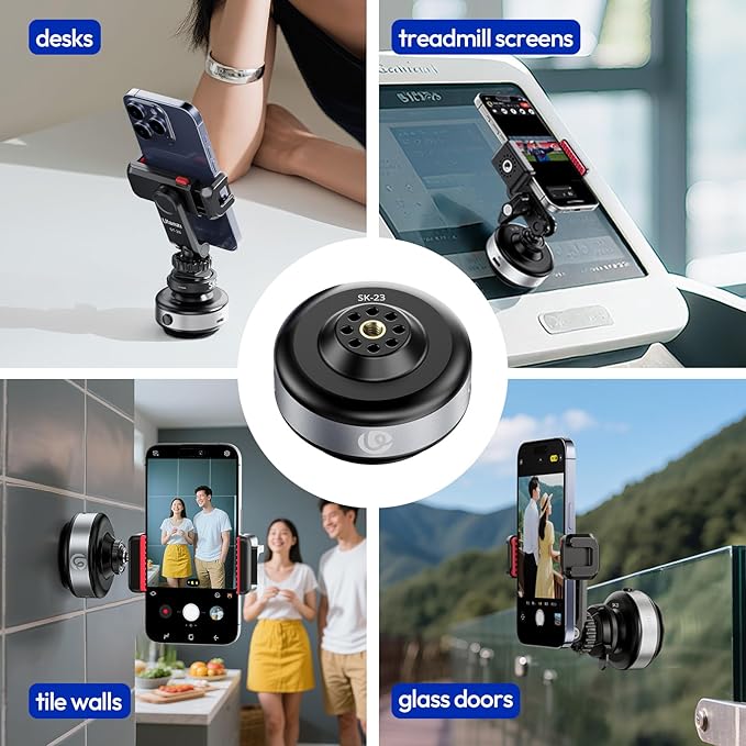 ULANZI SK-23 Electric Camera Suction Cup Mount with 1/4" Screw Hole for GoPro Hero 13/12/11/10/9, Insta360 X5/X4, DJI Osmo Pocket 3/2 Action 5 Pro/4, and Most Small Camera/Action Camera/Phone