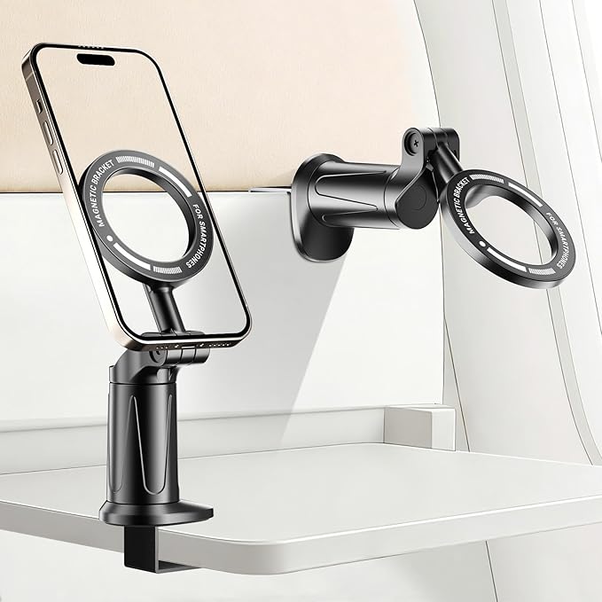 Airplane Phone Holder for MagSafe, Universal 360° Magnetic Plane Phone Stand for Travel Essentials, Handsfree for Air Plane Smartphone Mount Compatible with iPhone 17 16 15 14 13 12 and Android.