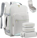 LOVEVOOK Travel Backpack for Women & Men 40L,Airline Approved Carry On Backpack Travel Essentials,TSA Carry on Luggage,Waterproof Personal Item Travel Bag,Suitcase with 3 Cubes,Light grey-Mint green
