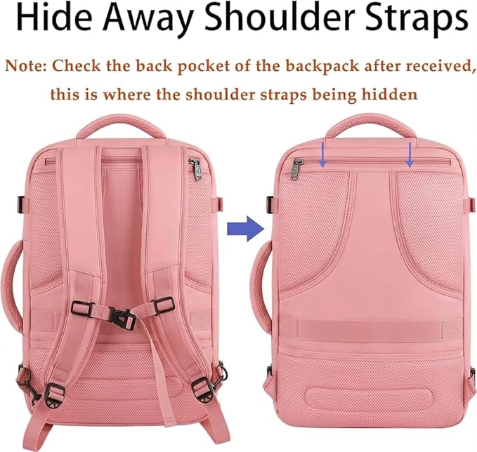 MATEIN Pink Travel Backpack for Women, 40L Water Resistant Carry on Backpack Flight Approved with Chest Strap, Large Travelling Bag for Womens, Cute Casual Daypack for Overnight, Outdoors