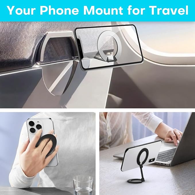 Mini 2-Pack Airplane Phone Holder, Plane Phone Mount, Must-Have Flight Accessories, Airplane Travel Essentials, MagSafe Compatible, Upgraded Version