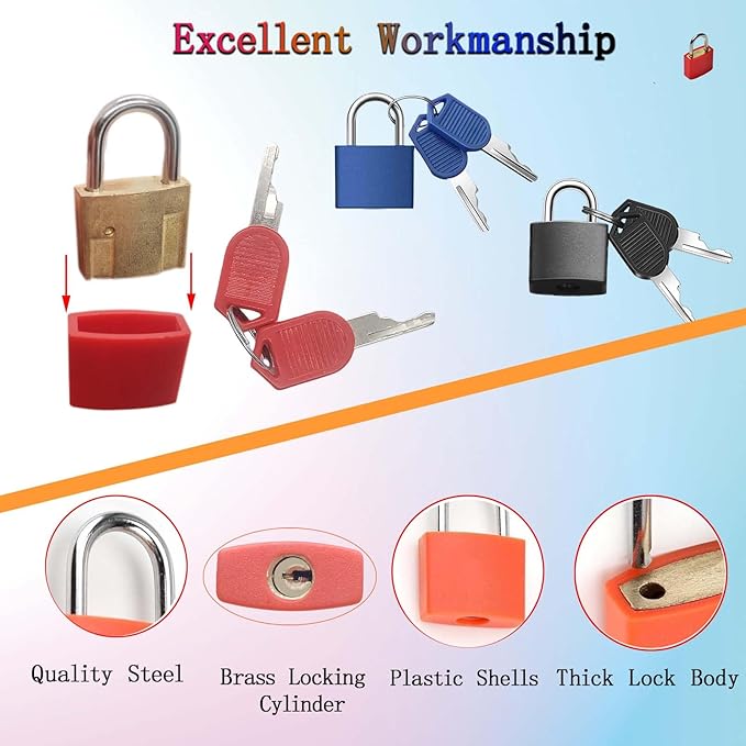 4 Pcs Suitcase Lock Small Luggage Locks with Keys Multi-Color Mini Padlock Plastic-Covered Copper Core Keyed Padlocks for Suitcase Backpack Bag Boxes Drawer Toolbox