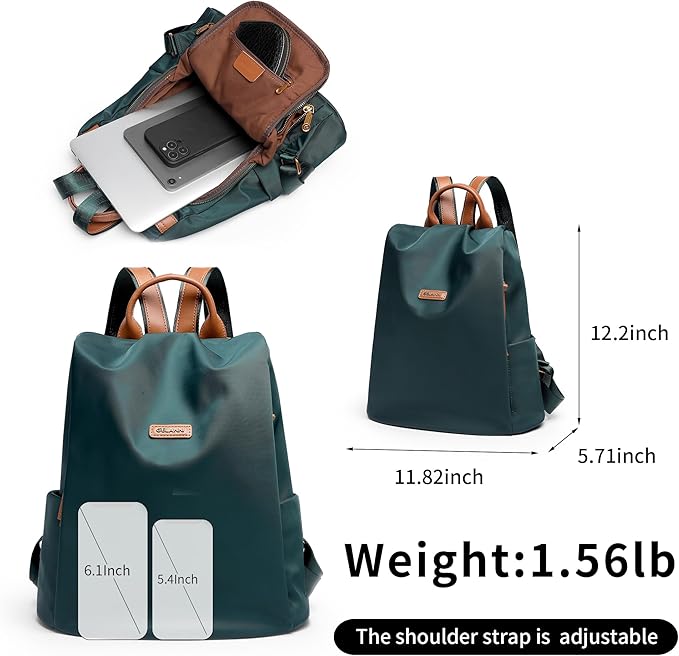 Women's Backpack Purse Nylon Anti-theft Casual Water Resistant Lightweight Small Shoulder Bags 2026 for Travle Cute Fashion Camping Bag for Work Daily Going Out Dackpack Ladies Dark Green