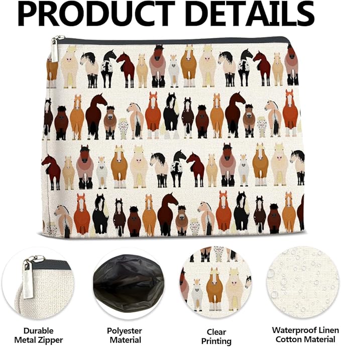 LyoGao Horses Gifts Makeup Bag, Horses Gifts for Animal Lovers Teen Girl Horse Stuff Cosmetic Bag