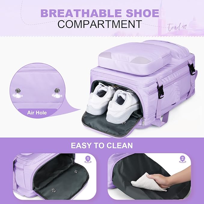 Maelstrom Travel Backpack for Women Men,25L Laptop Backpack Fits 15.6-Inch Laptop,Waterproof Carry On Backpack for Airplanes with Detachable Crossbody Bag & Shoe Compartment (Purple, Medium)