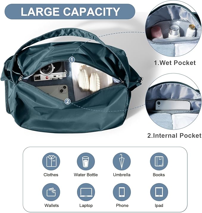 Large Gym Bag with Shoe Compartment, Workout Sport Duffle Bag for Women Travel, Waterproof Shoulder Overnight Bags Lightweight Carry on Tote Bags for Swim, Yoga, Dance