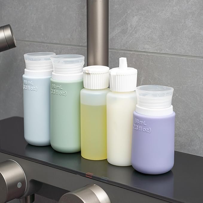 Travel Bottles for Toiletries TSA Approved Travel Size Containers BPA Free Leak Proof Refillable Liquid Silicone Squeezable Travel & HDPE Translucent Flip Top Bottles (Silicone & HDPE Flip Top)