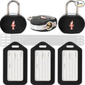 TSA Approved Luggage Locks 3 Pack with Luggage Tags | 6 Keys, Black Travel Lock Bundle - Solid Brass Core & Rubber Armor Padlocks for Suitcases, Backpacks (TSA Certified)