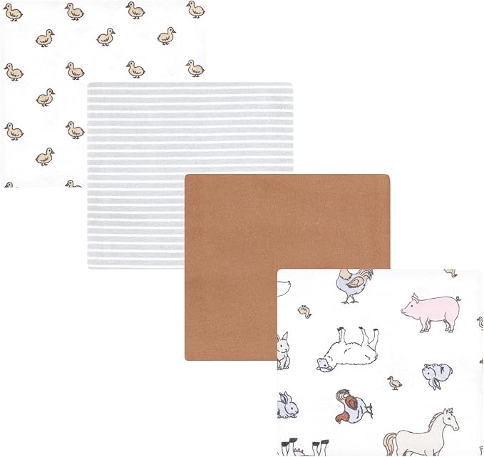 Hudson Baby Unisex Baby Cotton Flannel Receiving Blankets, Farm World, One Size