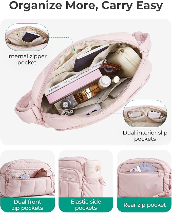 BAGSMART Anti Theft Crossbody Bags for Women Travel Purse, Medium Quilted Puffy cross body bag, Handbags Shoulder Purses, Light Gray-medium