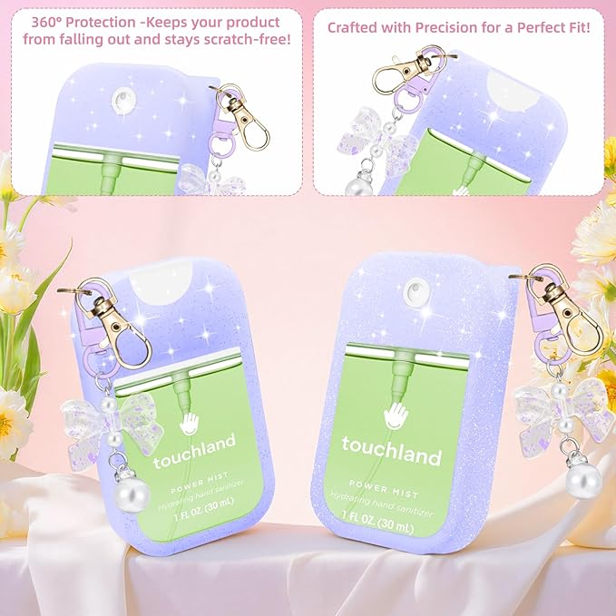Silicone Case Compatible with Touchland Hand Sanitizer Spray Mist 1 oz with Bow Keychain