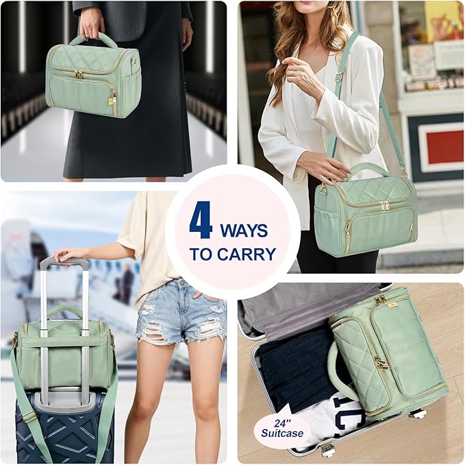 GR69N Travel Toiletry Bag Large Cosmetic Makeup Bag Organizer for Women,Wide-open Make Up Bag Waterproof Makeup Case Travel Bag with Handle and Dividers for Toiletries,Essentials,Accessories,Green