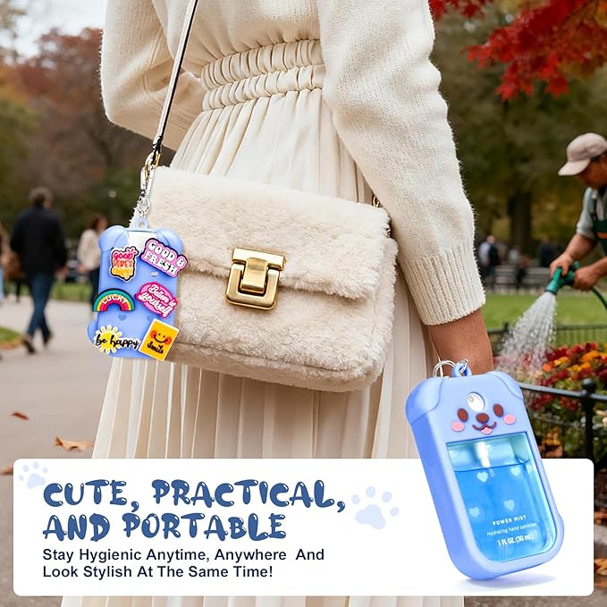 Metyond Dog Silicone Case for Touchland Hand Sanitizer Spray Power Mist 1 FL OZ/30ML for Touchland Case with Keychain, with Cute Charms Accessory Cute Travel Case (1PCS Blue)