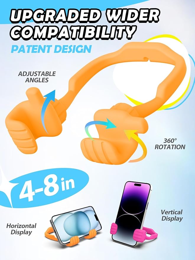 Gifts for Mothers Day Mom Wife Cell Phone Stand - 2 Pack Thumbs Up Lazy Phone Holder for Desk Birthday Gifts Stocking Stuffers for Kids Teens Boys Girls(Bright Purple & Orange Yellow, 2)
